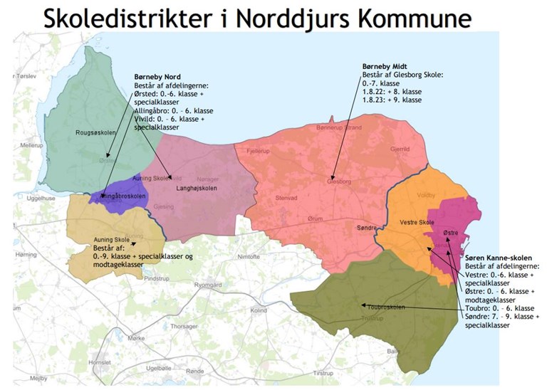 Kort over skoledistrikterne i Norddjurs